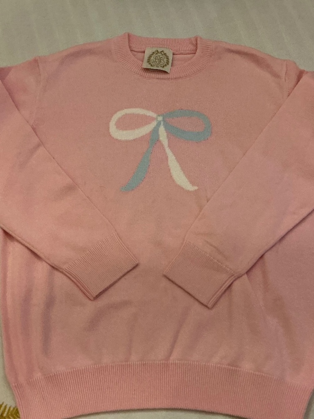 NEW THE BEAUFORT BONNET COMPANY isabelle's intarsia bow sweater in palm 8